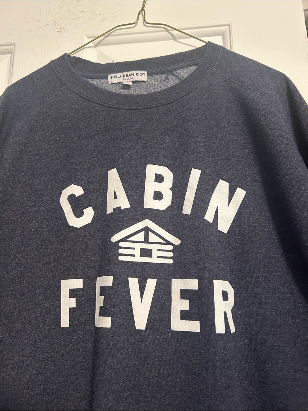 Sub_Urban Riot Navy Crewneck Sweatshirt with White 'CABIN FEVER' Print